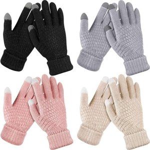 4 Pairs Women's Winter Touch Screen Gloves Warm Fleece Lined Knit Gloves Elastic